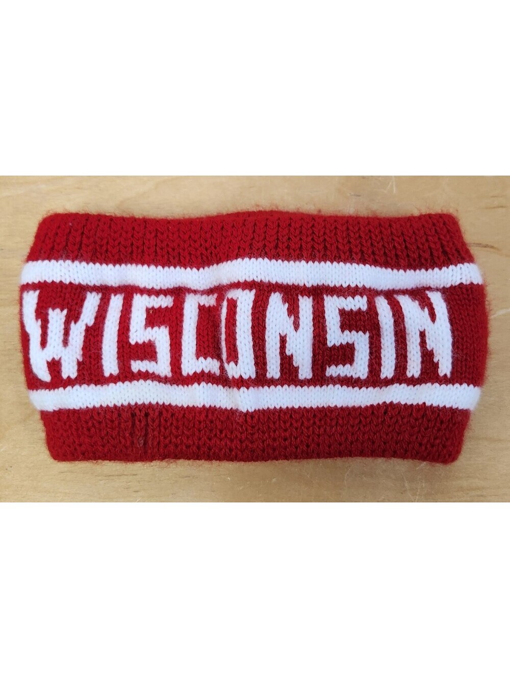 Vintage Wisconsin Badgers Knit Headband Winter Ear Warmer Red White Retro OSFA